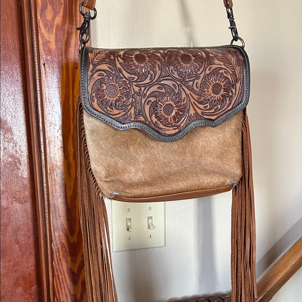 Cow print fringe Myra bag